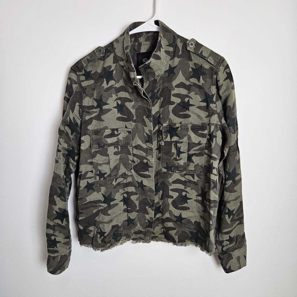 Rails Linen Blend Jacket‎ Sz XS Hendrick Star Green Camo Lightweight Raw Hem